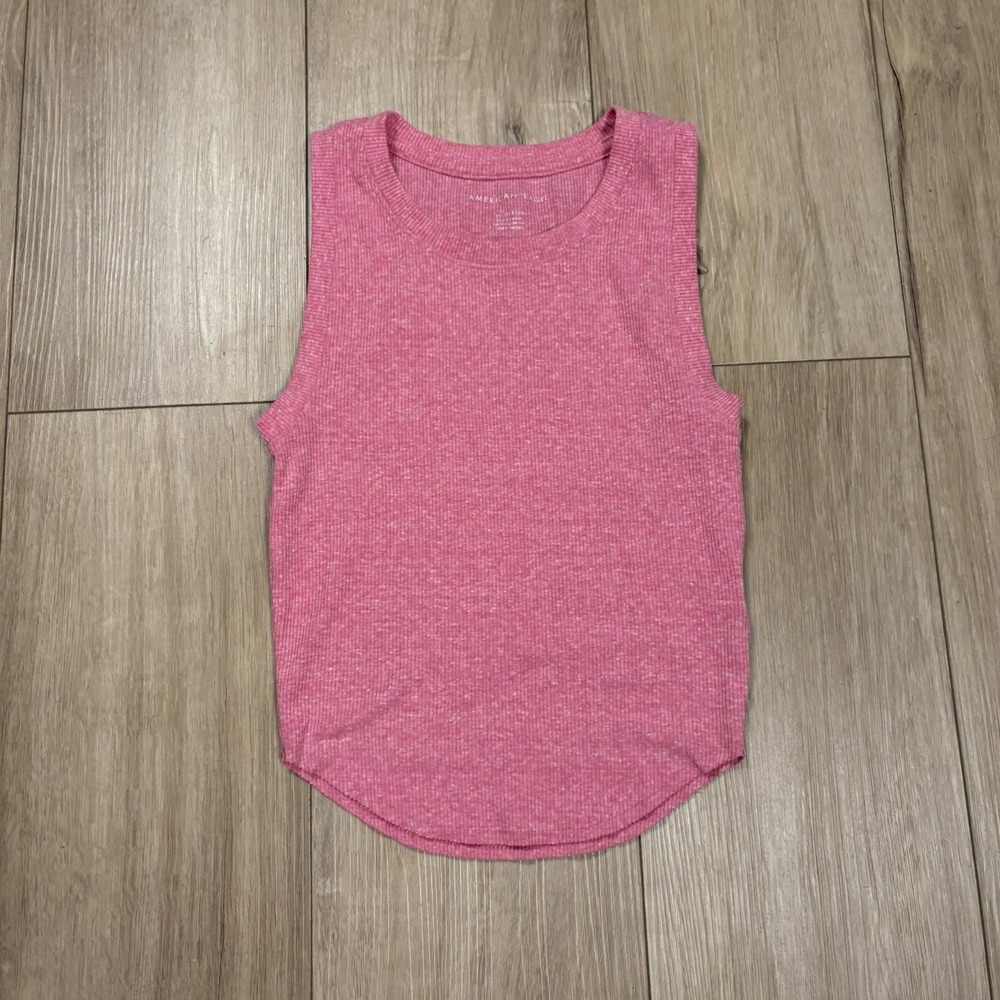 American Eagle Women's Solid Pink Sheer Cotton Blend Rib-Knit Sleeveless Tank XS